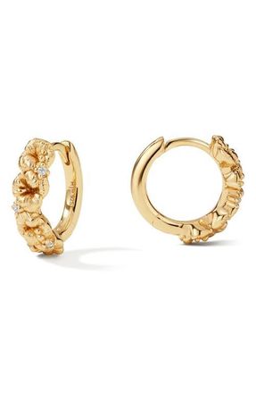Made by Mary Cubic Zirconia Birthstone Flower Huggie Hoop Earrings in Gold February at Nordstrom