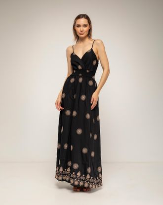 Tantra Jurk met bandjes, bloemenborduursels en een gerimpelde rug