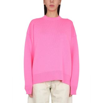 Palm Angels Round-neck Knitwear, female, Pink, Size: S Intarsia Palm Sweater