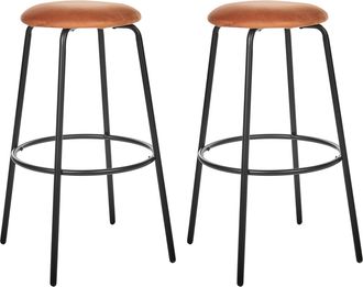 Beliani Beliani - Conjunto De 2 Taburetes De Bar Terciopelo Patas De Acero Negras Sin Reposabrazos Comedor Naranja Morton