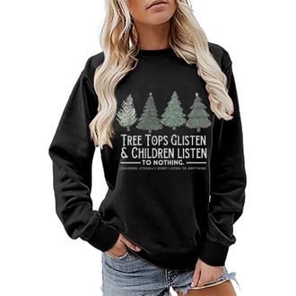 Generic women activewear sleeveless cardigan for women Christmas Oversized Sweatshirts for Women UK,Tree Tops Glisten & Children Listen,Letter Xmas Tree Print