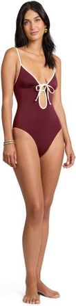 Onia Soleil Tie Front One-Piece in Dark Cherry/egret at Nordstrom, Size X-Small