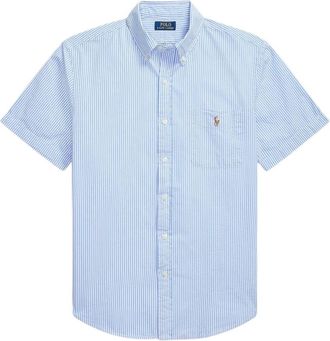Ralph Lauren RL Prepster Custom Fit Seersucker Shirt - Heren - Korte mouwen Overhemden - Blauw - M - Katoen - Overhemden