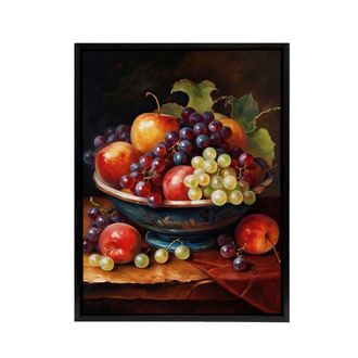 Artery8 Classical Still Life Fruit Bowl Kitchen Decor Framed Canvas Wall Art Print | Size: W24 x H32