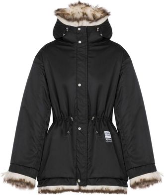 Moschino shearling-trim hooded jacket - women - Acrylic - 38 - Neutrals