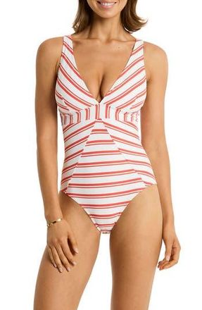 Sea Level Australia Biarritz Panel Stripe One-Piece Swimsuit in Flame at Nordstrom Rack, Size 4 Us / 8 Au