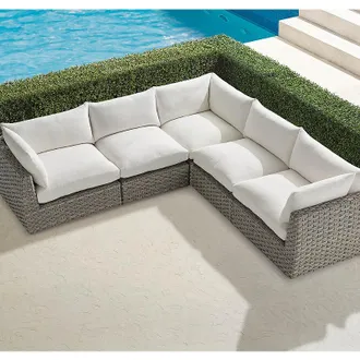 Frontgate Nuvola 5-pc. Modular Seating Set in Oyster Wicker - Standard, Boucle Snow - Frontgate