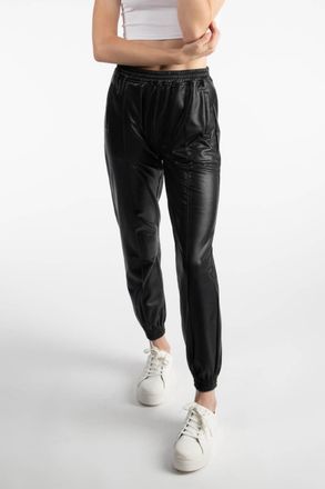 Tractr Pleather Jogger In Black