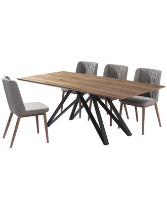 Armen Living Wade Mid-Century Walnut Wood 5Pc Dining Set