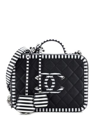 Chanel Filigree Vanity Case Quilted Caviar with Striped Leather Large crossbody bag - Nero