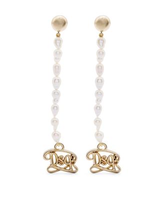 Dsquared2 logo-plaque dangle earrings - women - Resin/Brass/Tin - OS - Neutrals