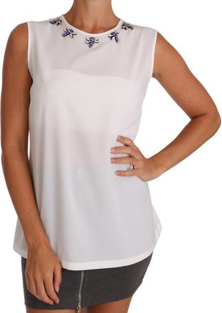 Dolce & Gabbana Elegante mouwloze zijden blouse met versiering - Dames - Tops zonder mouwen - Wit - S - Tops