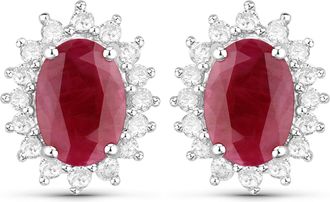 Diana M. Jewels Bkk Ruby Oval 7x5mm - 2Pcs + White Diamond F/C Round 1.30mm( I1-I2/I color ) - 32Pcs ( Push (PBF03) (5.10x4.70mm) Post )