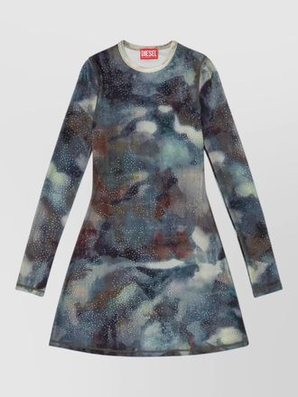 Diesel sheer skinny dress long sleeves print