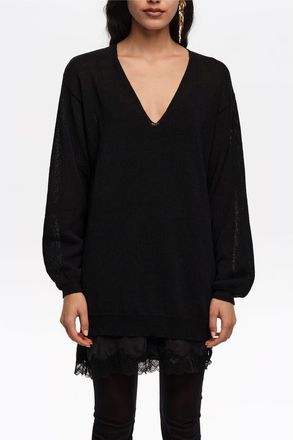 Bimba & Lola Cotton V-Neck Sweater in Black at Nordstrom, Size X-Small Eu