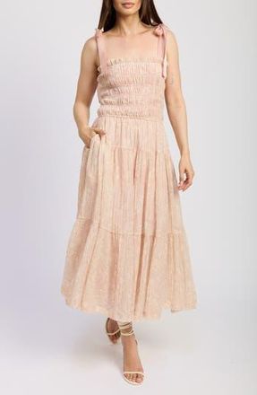 En Saison Geraldine Smocked Tie Strap Maxi Dress in Natural Pink at Nordstrom Rack, Size Medium