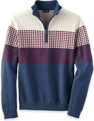 Paul Fredrick Cotton Houndstooth Quarter Zip Mockneck Sweater