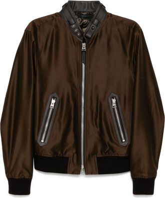 Tom Ford faille biker jacket - men - Wool/Silk/Cotton/Viscose/Cotton - 46 - Brown