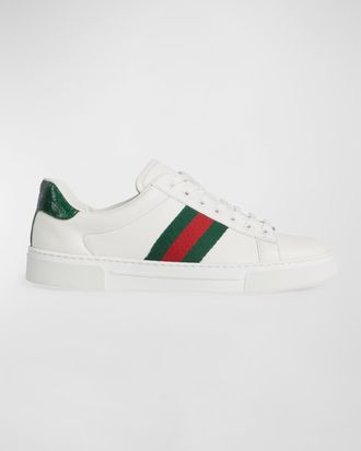 Gucci Ace Leather Web Low-Top Sneakers