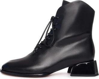 Cesare Gaspari Geometrische Hak Veterbootie - Zwart - Dames - Veterlaarzen - Zwart - 39 EU - Leer - Schoenen