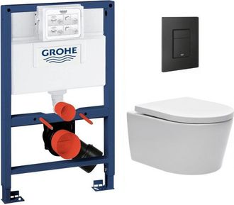GROHE Pack Bastidor Rapid Sl + Taza Sat Sin Brida, Fijaciones Invisibles + Tapa Negro Mate (rapidsl082-satrimless-kf0) - Grohe