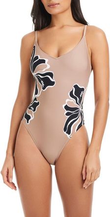 Sanctuary Sequin High Cut One-Piece Swimsuit in Toasted Coconut at Nordstrom, Size Small