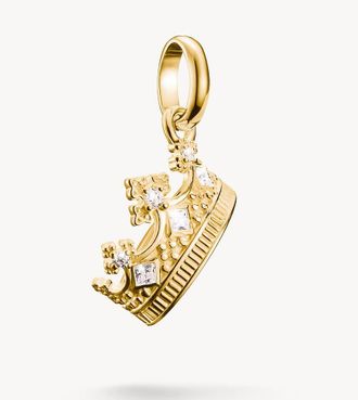 Thomas Sabo Ciondolo placcato oro con pendente a forma di corona con pietre tonalit&agrave; oro giallo e bianco