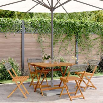 vidaXL Set De Comedor De Jard&iacute;n 5 Piezas Rat&aacute;n Pe Madera Maciza Gris Vidaxl