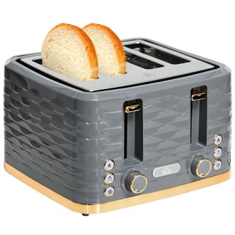 HOMCOM Toaster with 4 Slot - 7 Browning Levels - 1600W - Ripple - Black | TJ Hughes White
