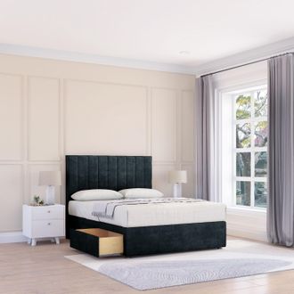 Sloomy Kansas Naples Bed Set With 2 Drawers, Mattress & 54 Headboard in Black | Size: Small Single