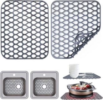 OEM Tapis D&Eacute;vier - Silicone Alimentaire - 35 X 29 Cm - Ouvertures D&Eacute;coulement - Gris - Lot De 2