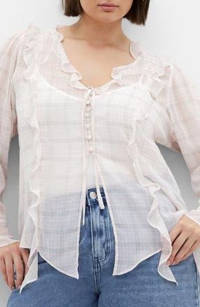 City Chic Sweet Nothings Ruffle Top in Mini Check at Nordstrom Rack, Size M/18W