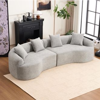STILVORA Sof&aacute; Curvo De 4 Plazas - Sof&aacute; Modular Moderno De Chenilla En Caja, C&oacute;modo Y Que Ahorra Espacio Para Salones Y Apartamentos, No Requiere Montaje - Gris