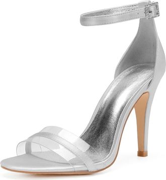 Generic Wedding Bridal Shoes Womens Bridal Stiletto Ankle Strap High Heels Prom Party Dress Open Toe Heels Sandals 10.5Cm,Silver,4 UK