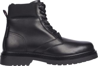 Tommy Jeans Black Lace-Up Padded Collar Leather Boots