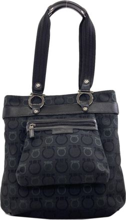 Ferragamo Black Canvas Tote Bag (Pre-Owned)