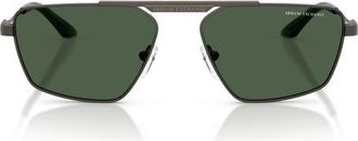A|X Armani Exchange 56mm Aviator Sunglasses in Matte Grey /Dark Green at Nordstrom