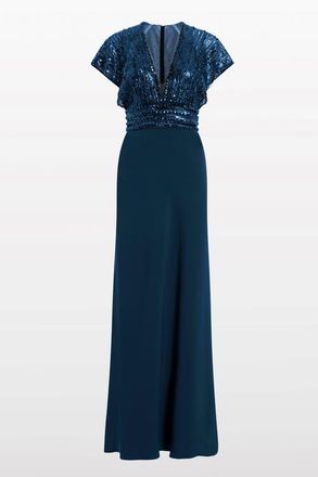 Jenny Packham Cary Sequin V-Neck Maxi Dress in Hawks Eye Blue at Nordstrom, Size 10 Uk