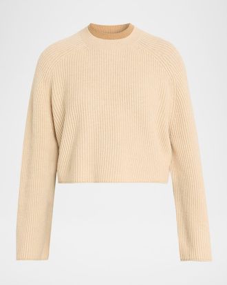 Max Mara Double-Collar Wool Crop Crewneck Sweater