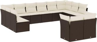 vidaXL Set De Sof&aacute;s De Jard&iacute;n Y Cojines 12 Pzas Rat&aacute;n Sint&eacute;tico Marr&oacute;n Vidaxl