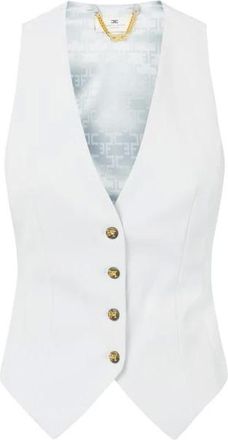 Elisabetta Franchi Jassen, Dames, Blauw, M, Leer, Cotton Gabardine Waistcoat