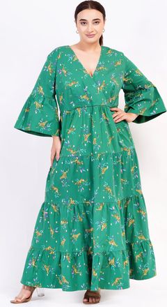 Leota Sariah Poplin Maxi Dress Lucky Cheetah Verdant Green