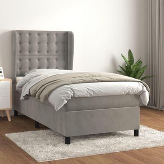 vidaXL Vidaxl - Cama Box Spring Con Colch&oacute;n Terciopelo Gris Claro 90x190 Cm