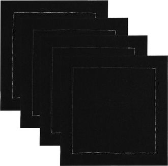 Solino Home Linen Square Placemats Set of 4, 14 x 14 Inch for Dining Table, Holiday and Everyday Table Decor - Classic Hemstitch in Black at