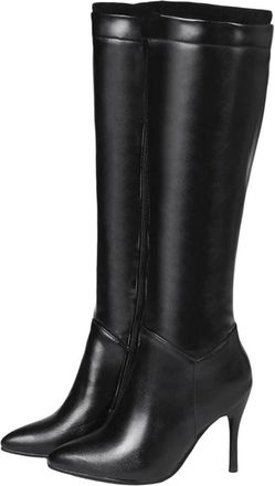 Generic Women Knee High Pu Leather Boots Pointed Toe High Heel Zipper Elegant Party Winter Long Boot
