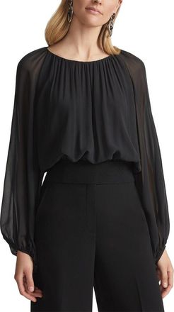 Lafayette 148 New York Plus Gathered Neck Balloon Silk Blouse