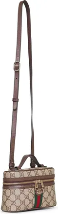 Gucci Womens Ophidia Small Vanity Bag Beige And Dark Brown Polyurethane Handbags Hand