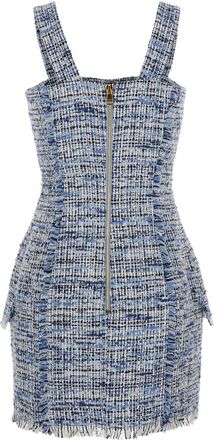 Balmain Womens Dress Blue Tweed Cotton
