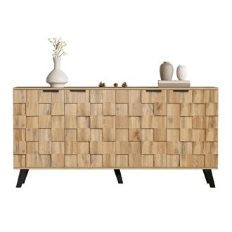 STILVORA Aparador Con 4 Puertas Y Estantes Ajustables, Patr&oacute;n Geom&eacute;trico, Tablero De Part&iacute;culas, Madera, 160,5&times;35,5&times;78 Cm