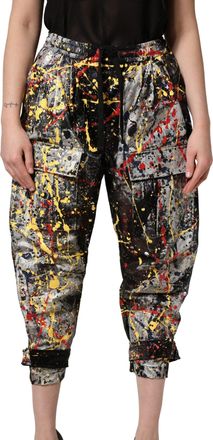 Dolce & Gabbana Womens Black Colorsplash Effect Cargo Cropped Pants Nylon Silk Elastane